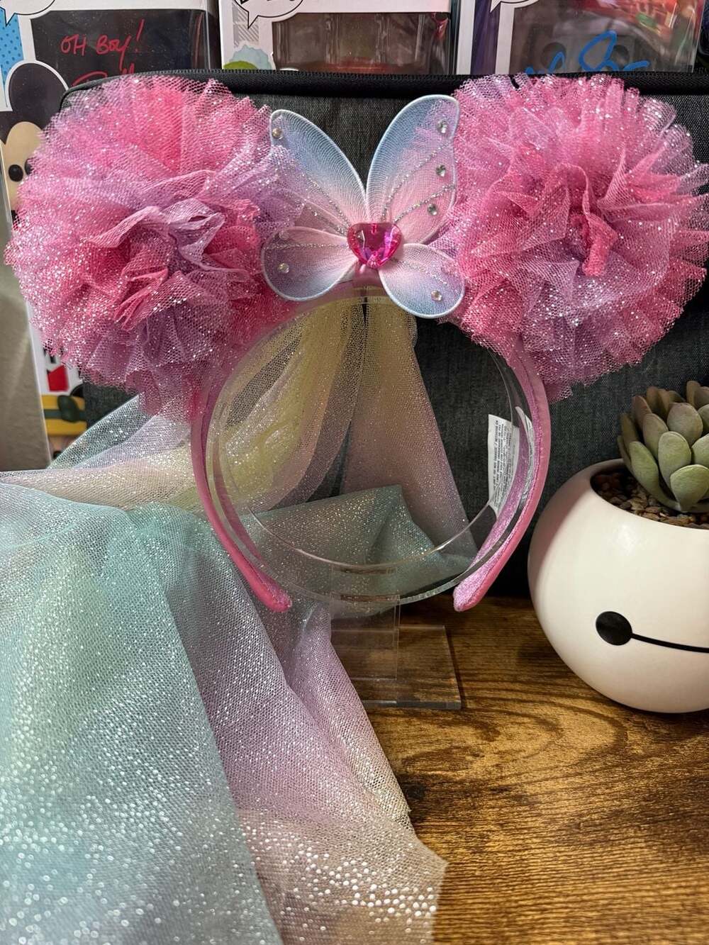 Disney Parks Fairy Butterfly Tulle Ear Headband with Veil